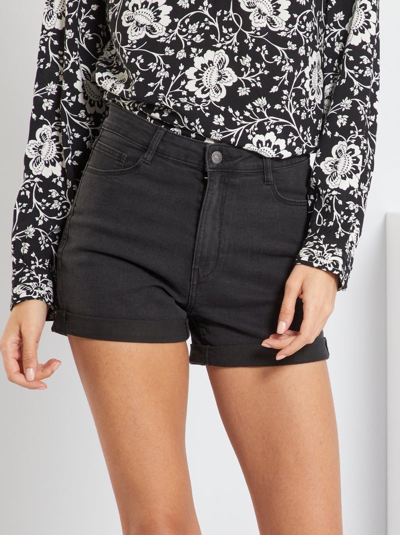 Short en jean taille haute Noir - Kiabi