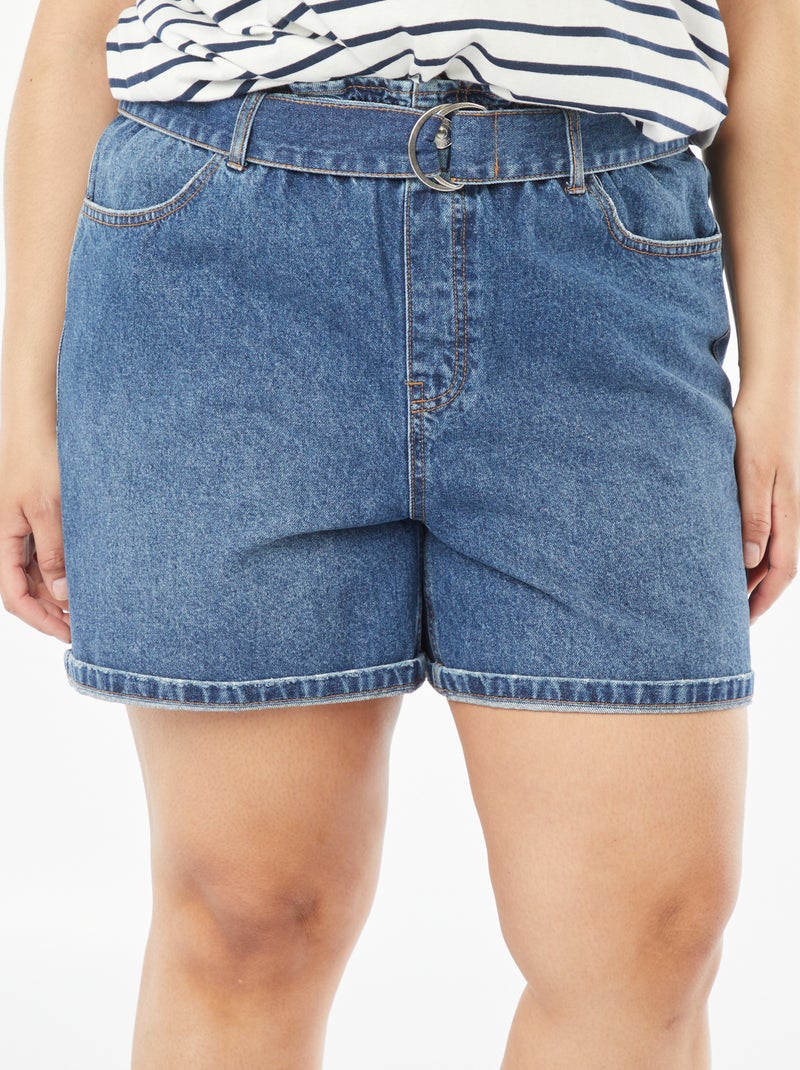 Short en jean uni avec ceinture BLEU - Kiabi