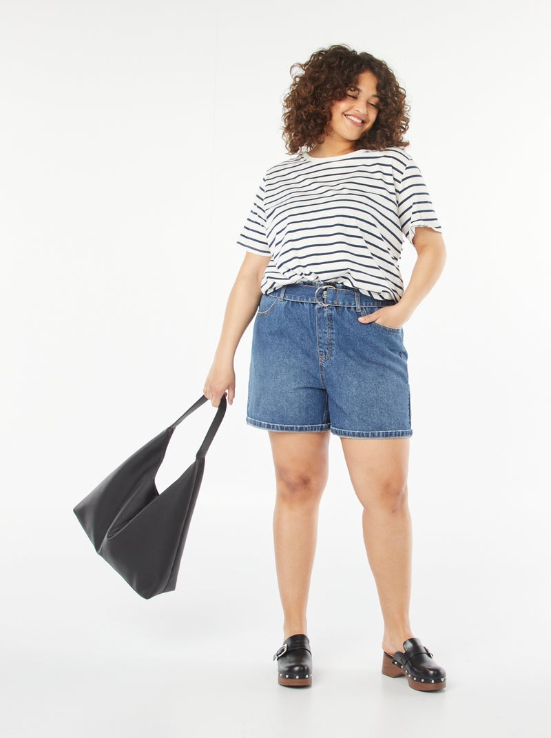 Short en jean uni avec ceinture BLEU - Kiabi