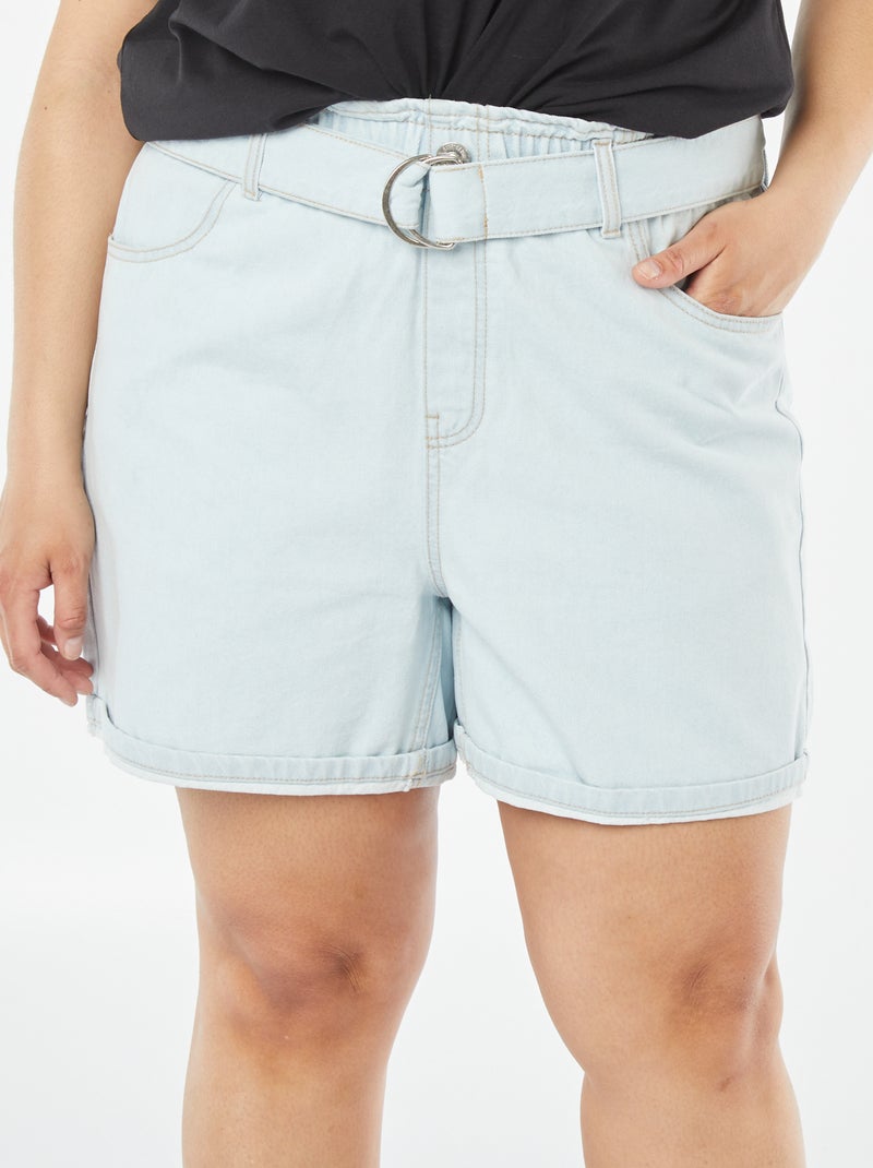 Short en jean uni avec ceinture BLEU - Kiabi