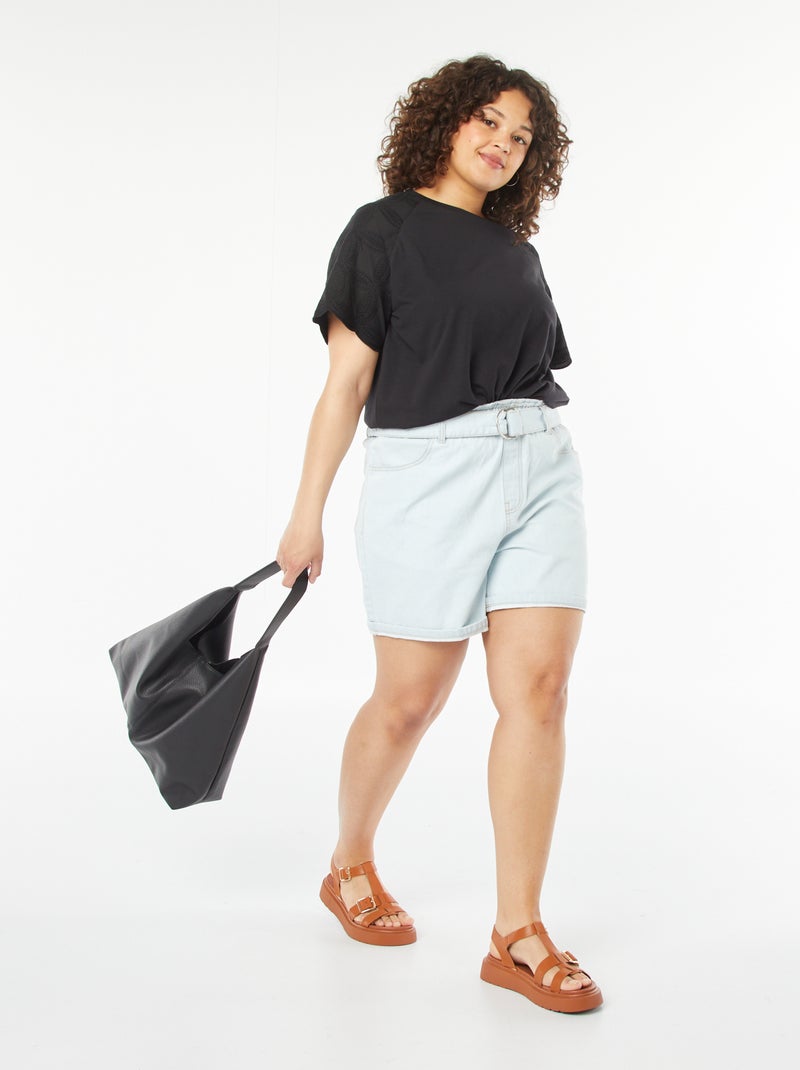 Short en jean uni avec ceinture BLEU - Kiabi