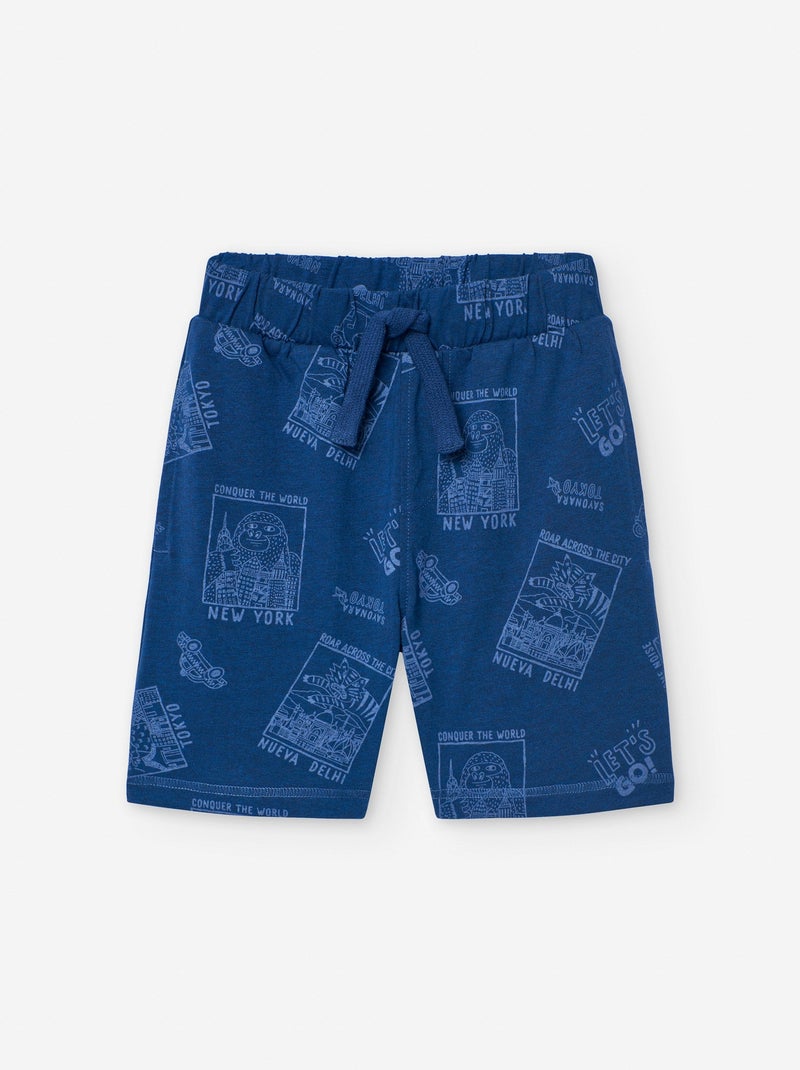 Short en Jersey de Coton avec Motif Bleu - Kiabi