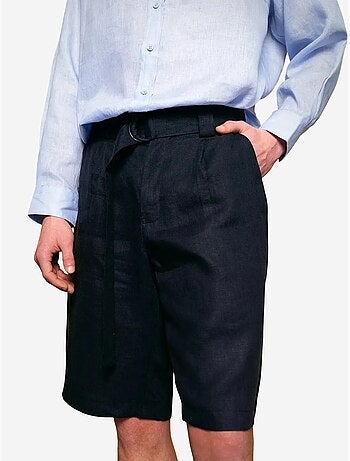 Short en lin à jambe large et ceinture giesto