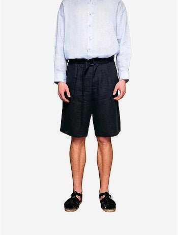 Short en lin à jambe large et ceinture giesto