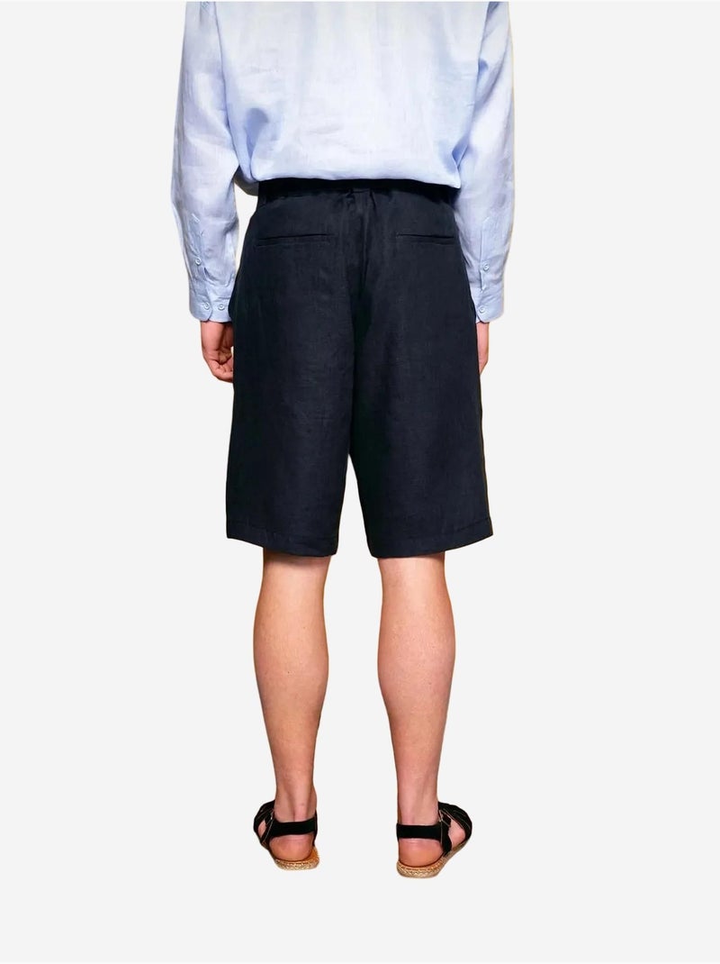 Short en lin à jambe large et ceinture giesto Bleu marine - Kiabi