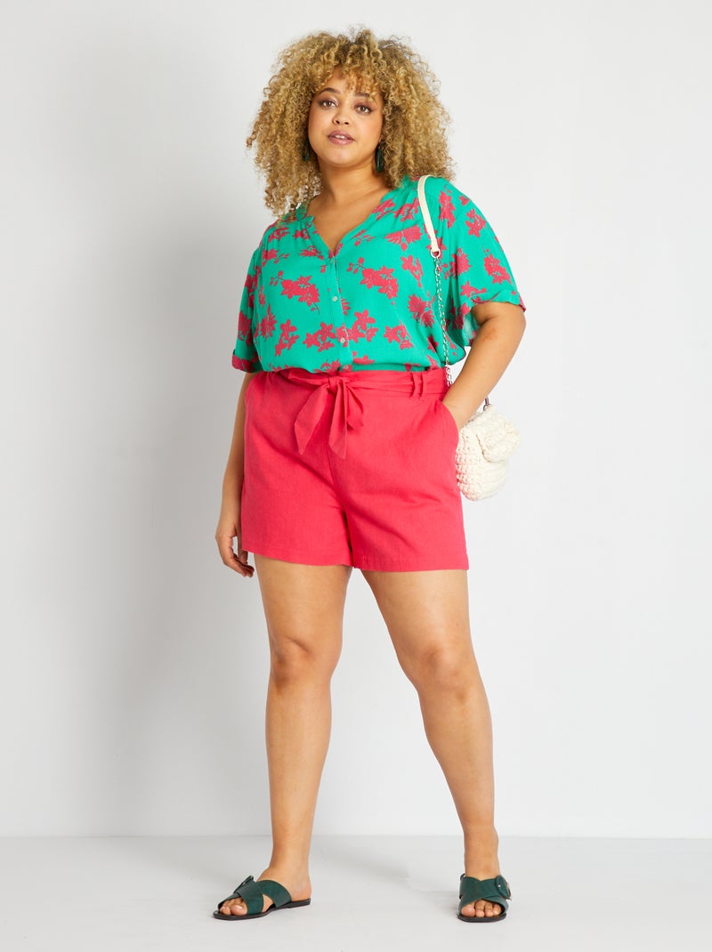 Short en lin avec ceinture Rose - Kiabi