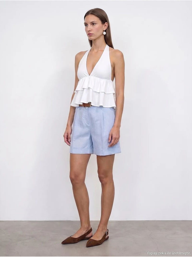 Short en lin dilvin Bleu ciel - Kiabi