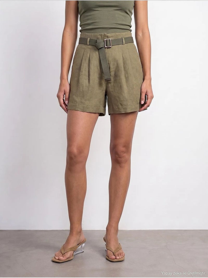 Short en lin dilvin Kaki - Kiabi