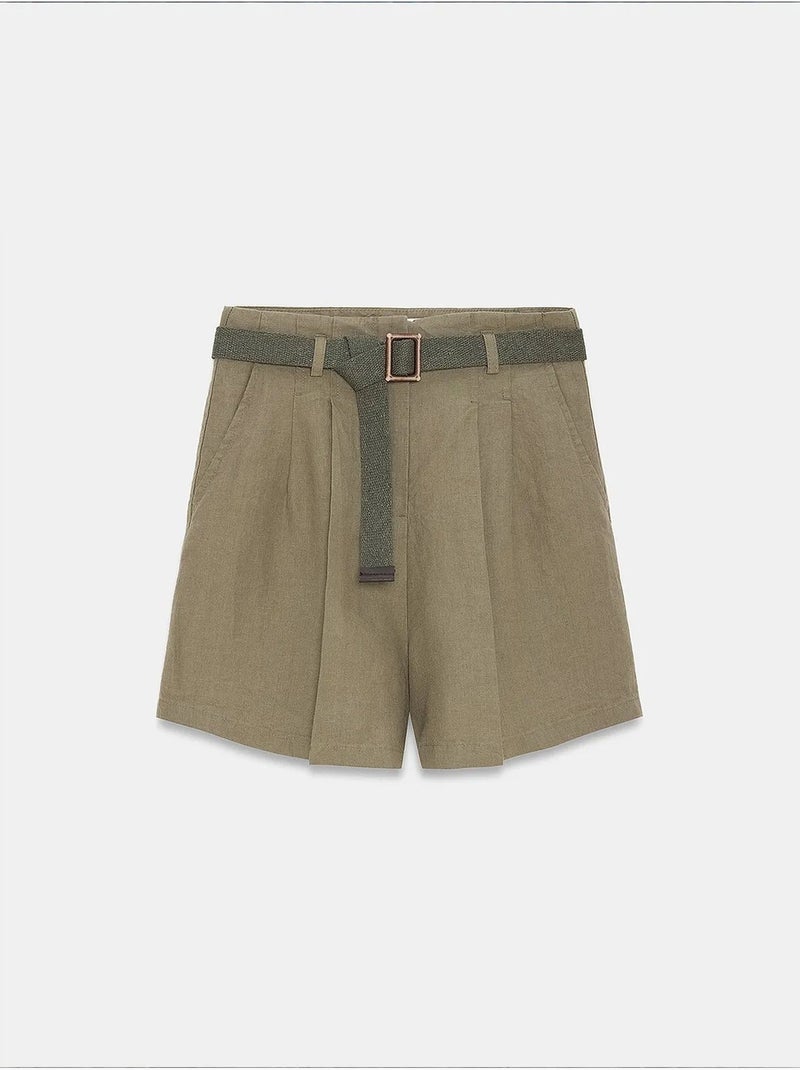 Short en lin dilvin Kaki - Kiabi
