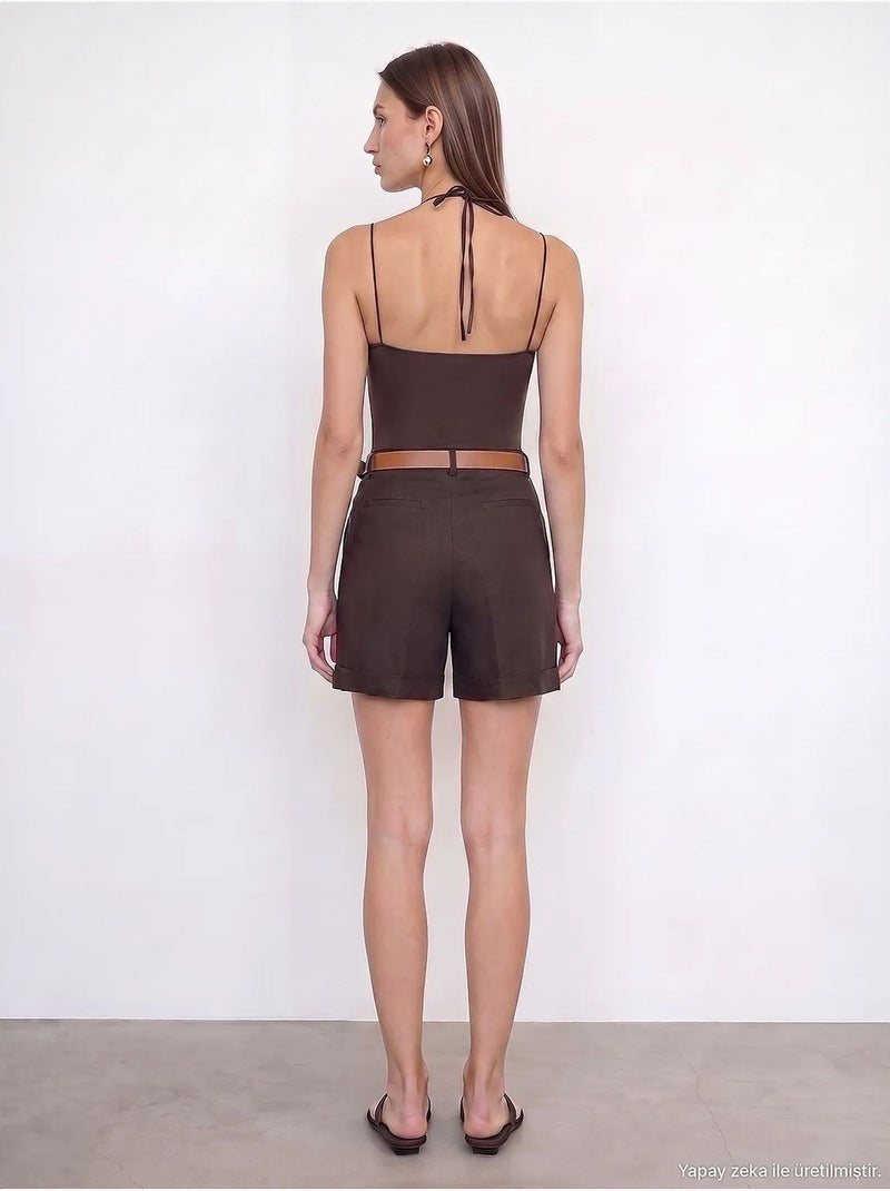 Short en lin dilvin Marron chocolat - Kiabi