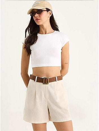 Short en lin fin avec ceinture et poches bianco lucci