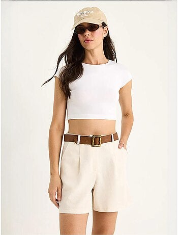 Short en lin fin avec ceinture et poches bianco lucci