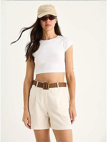 Short en lin fin avec ceinture et poches bianco lucci