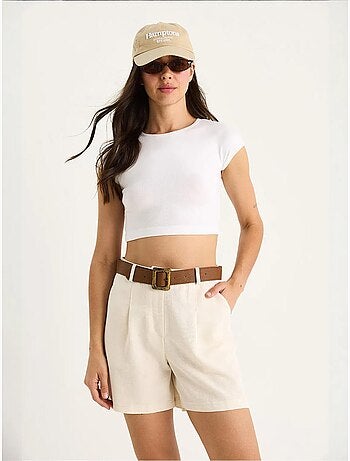 Short en lin fin avec ceinture et poches bianco lucci
