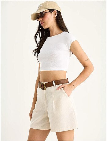 Short en lin fin avec ceinture et poches bianco lucci