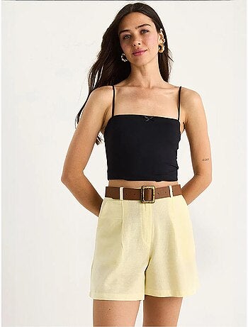 Short en lin fin avec ceinture et poches bianco lucci