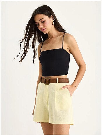 Short en lin fin avec ceinture et poches bianco lucci
