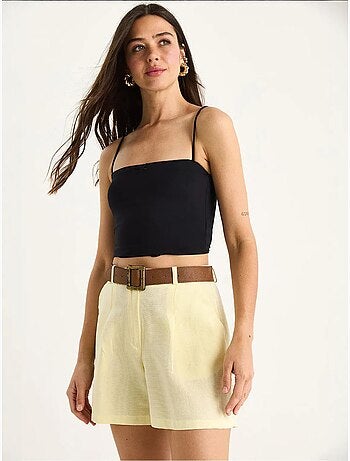 Short en lin fin avec ceinture et poches bianco lucci