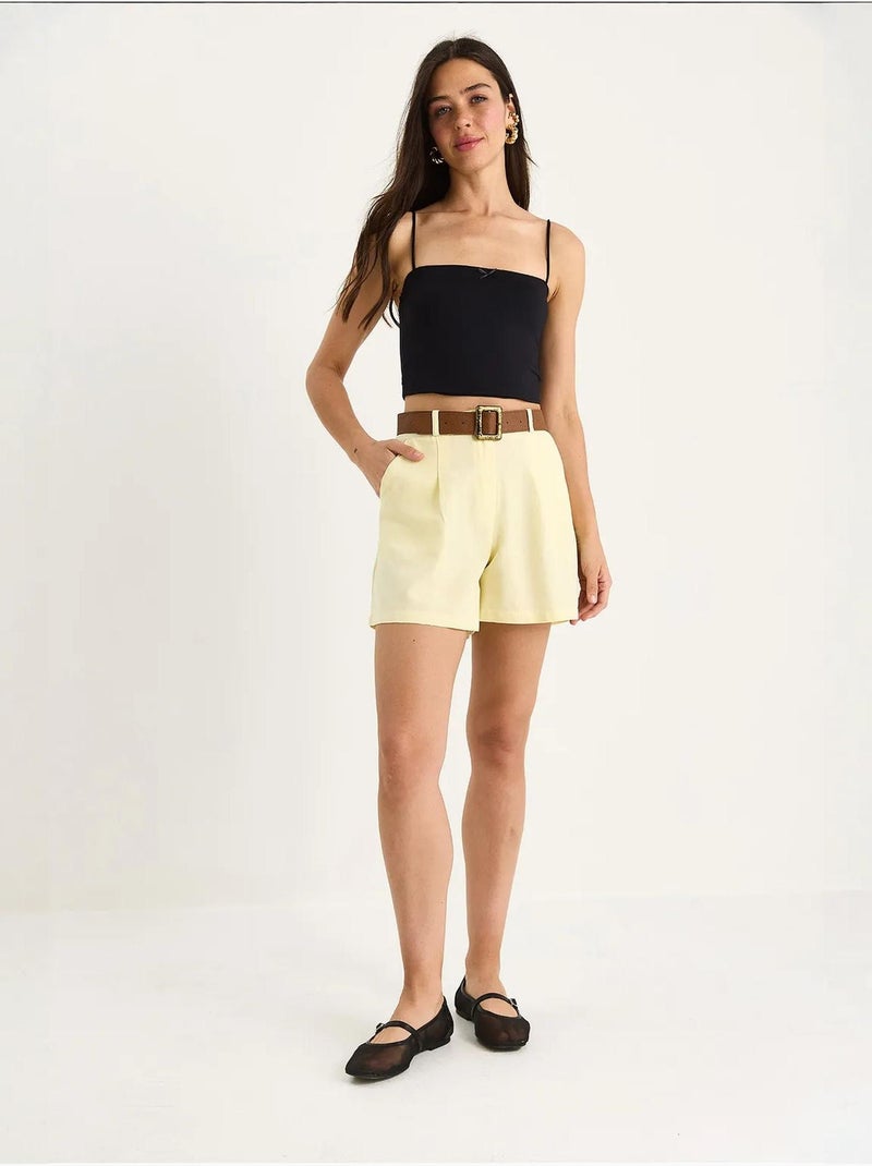 Short en lin fin avec ceinture et poches bianco lucci Jaune citron - Kiabi