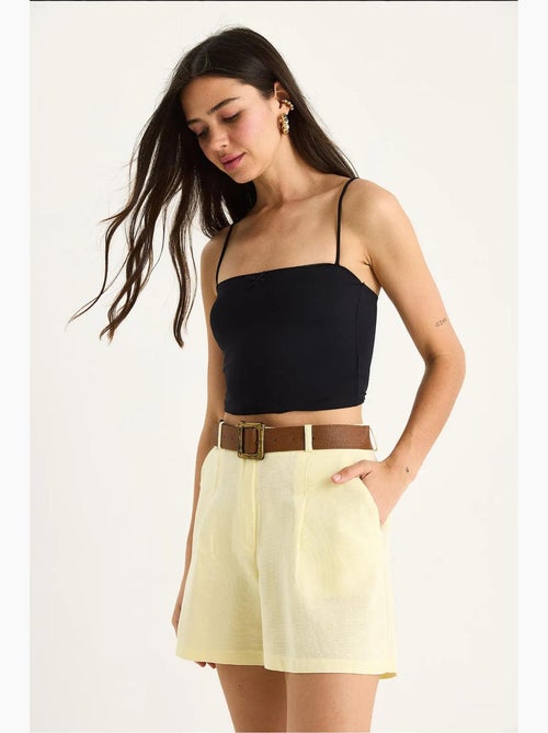 Short en lin fin avec ceinture et poches bianco lucci - Kiabi Short en lin fin avec ceinture et poches bianco lucci - Kiabi