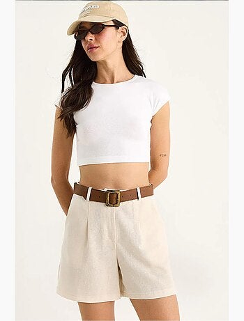 Short en lin fin avec ceinture et poches lucci