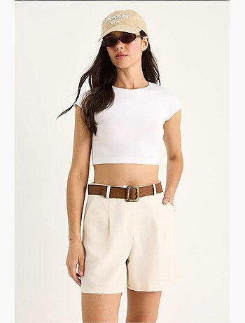Short en lin fin avec ceinture et poches lucci