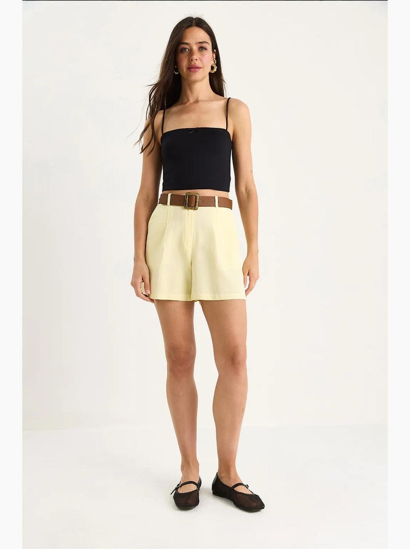 Short en lin fin avec ceinture et poches lucci Jaune citron - Kiabi