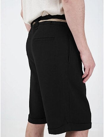 Short en lin giesto mi-haut à jambes larges et poches