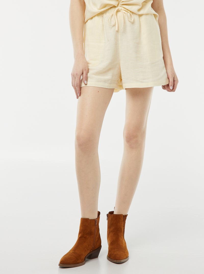 Short en lin mélangé avec 2 poches Beige - Kiabi