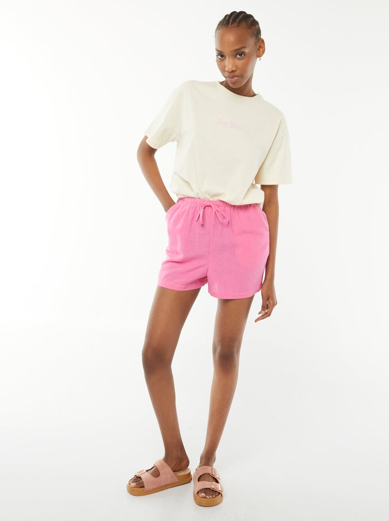 Short en lin mélangé avec 2 poches Rose - Kiabi