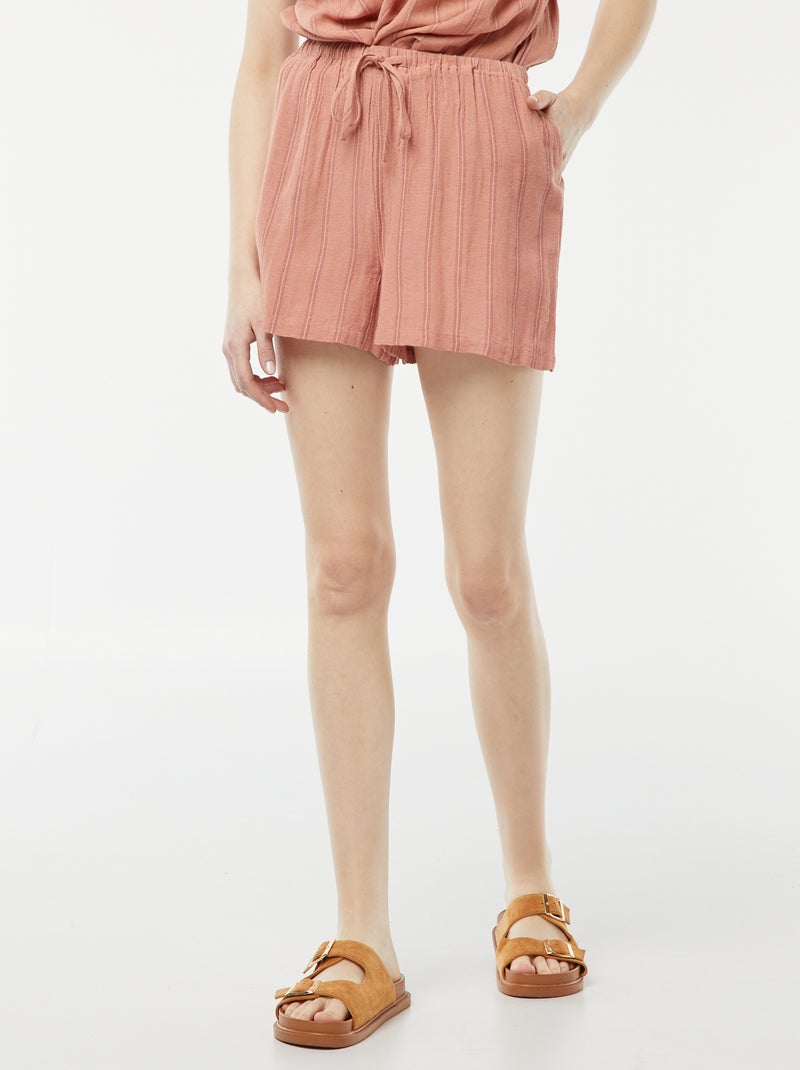 Short en lin mélangé avec 2 poches Vieux rose - Kiabi