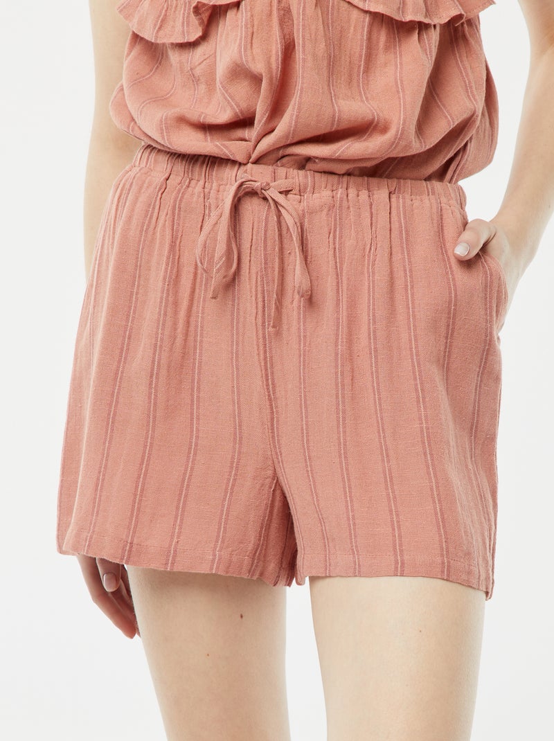 Short en lin mélangé avec 2 poches Vieux rose - Kiabi