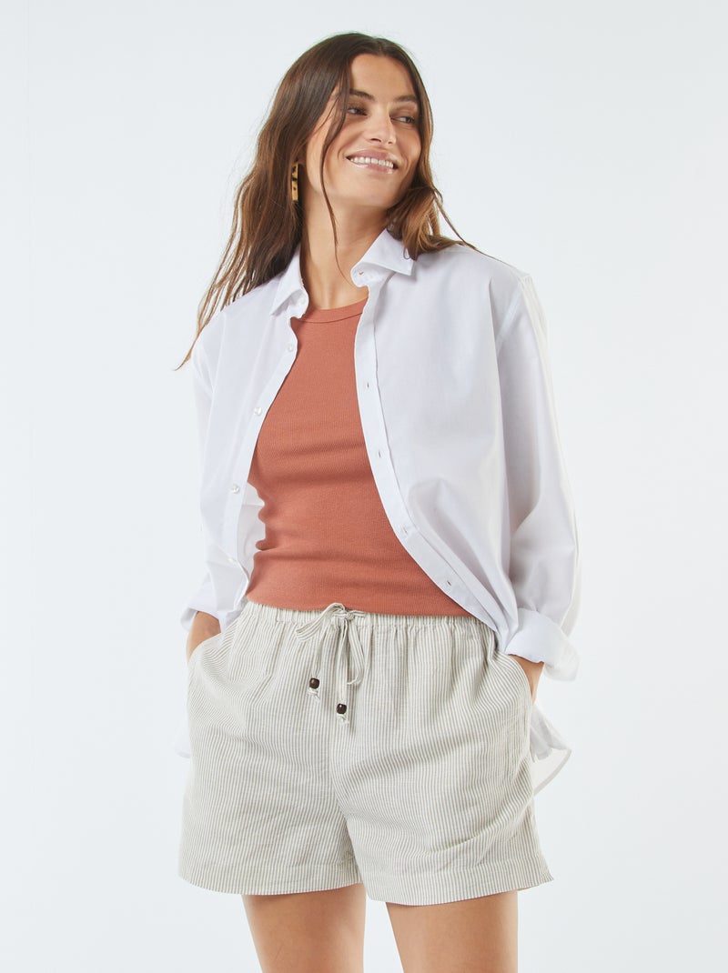 Short en lin mélangé Beige - Kiabi