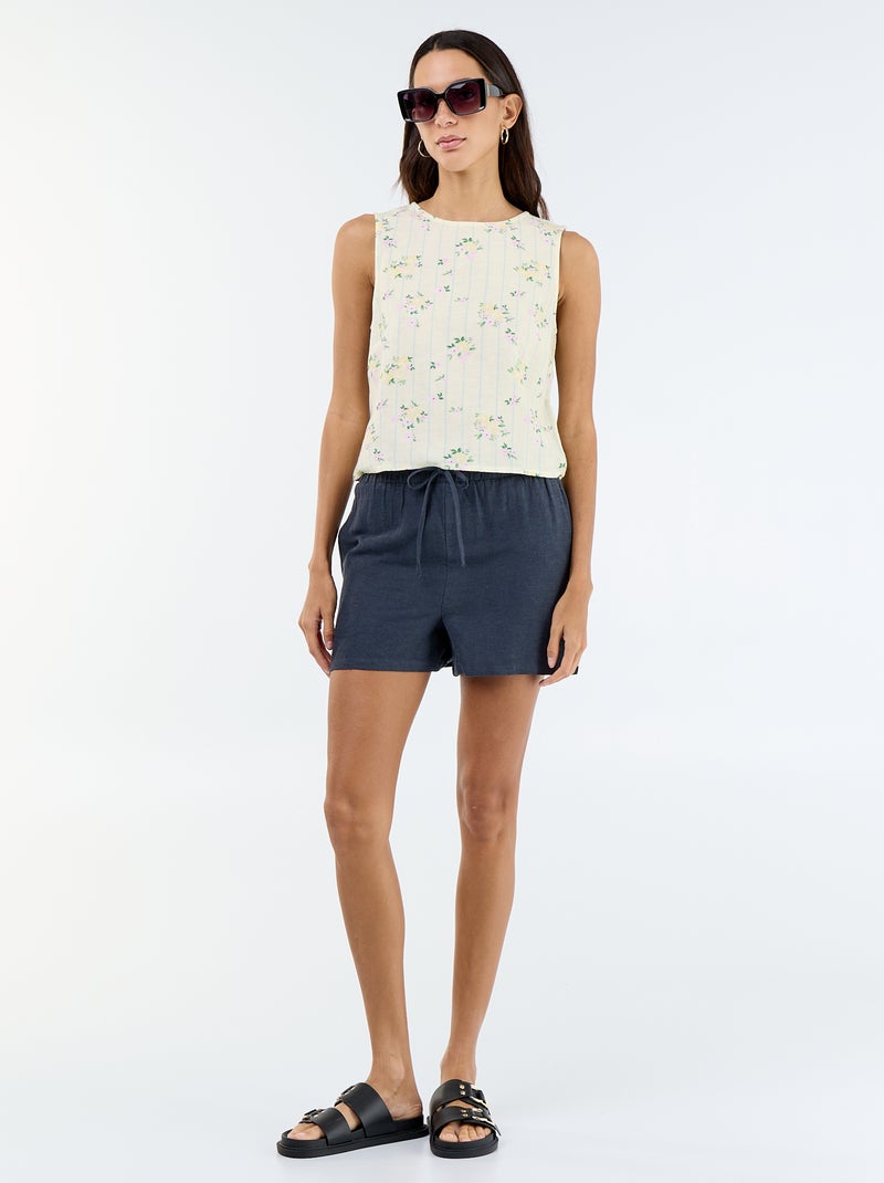 Short en lin mélangé Bleu - Kiabi