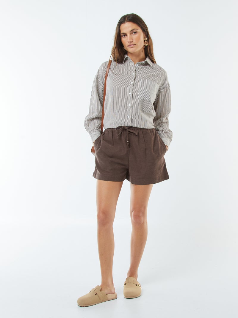 Short en lin mélangé Marron - Kiabi