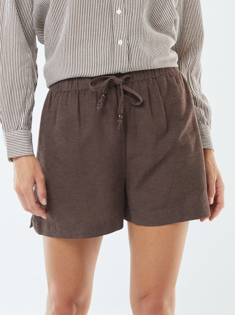 Short en lin mélangé Marron - Kiabi