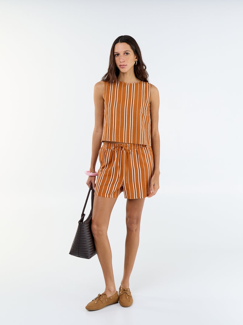 Short en lin mélangé Marron - Kiabi