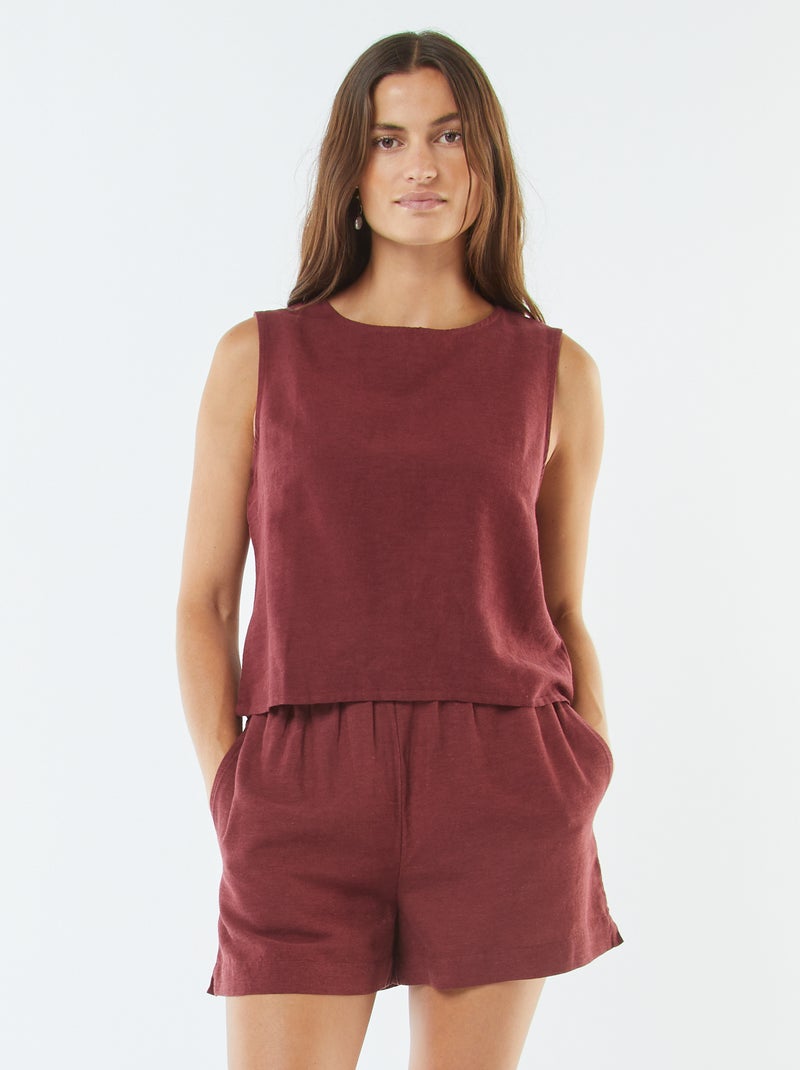 Short en lin mélangé Rouge - Kiabi