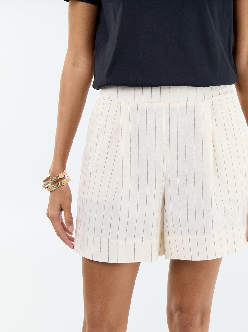 Short en lin mélangé uni Beige - Kiabi