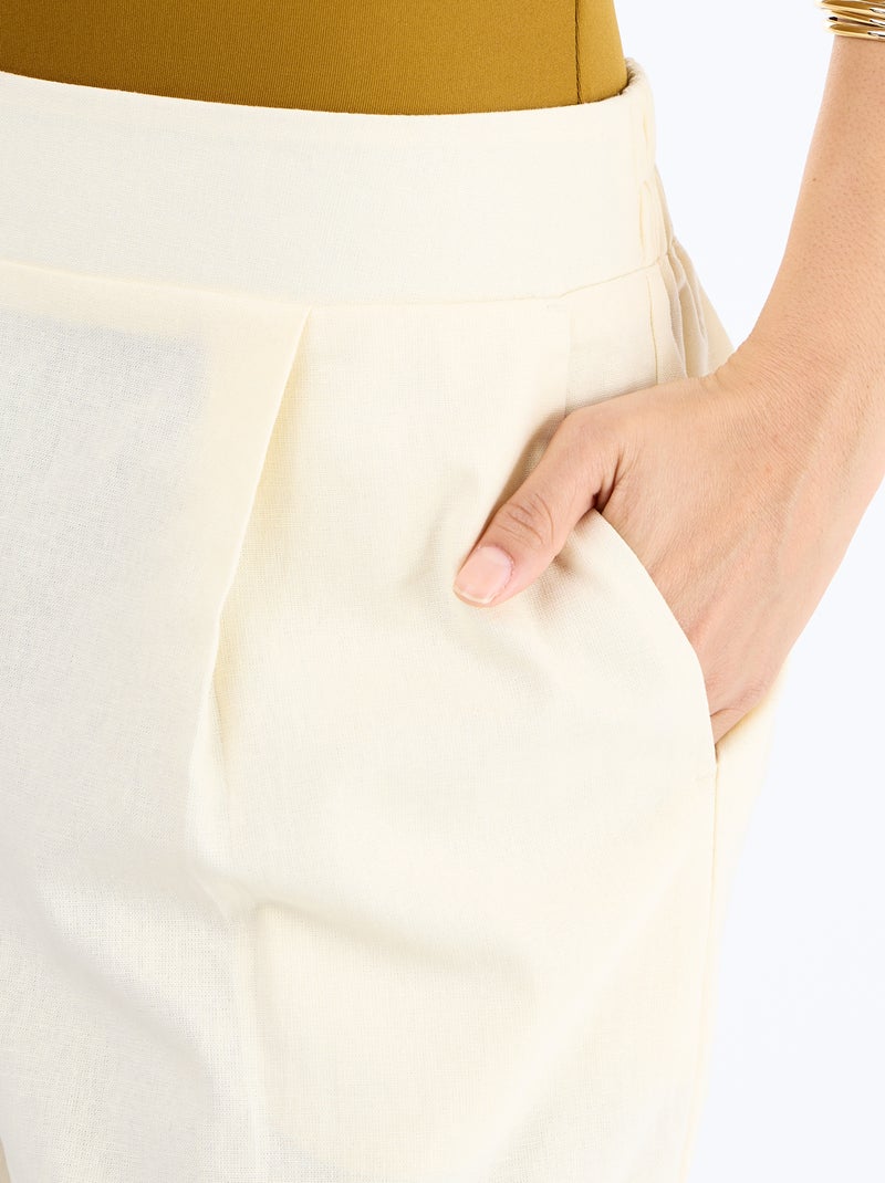 Short en lin mélangé uni Beige - Kiabi