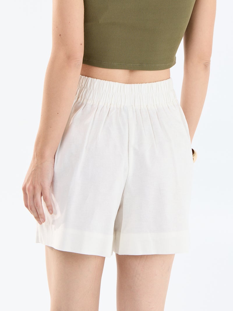 Short en lin mélangé uni Blanc - Kiabi