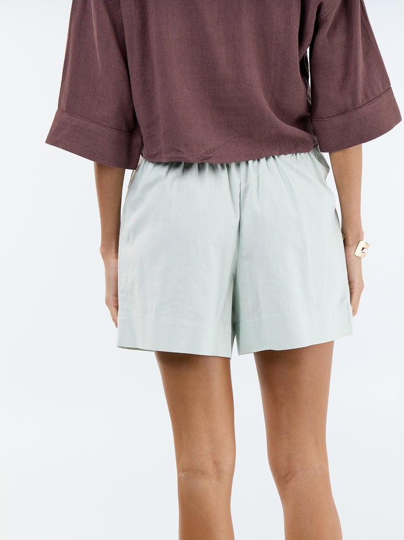 Short en lin mélangé uni Bleu - Kiabi