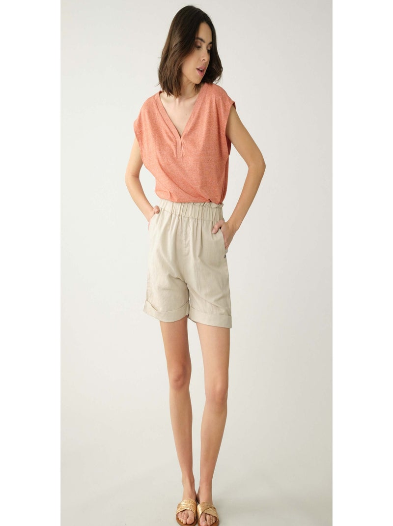 Short en lin taille élastiquée 'Deeluxe' Beige - Kiabi