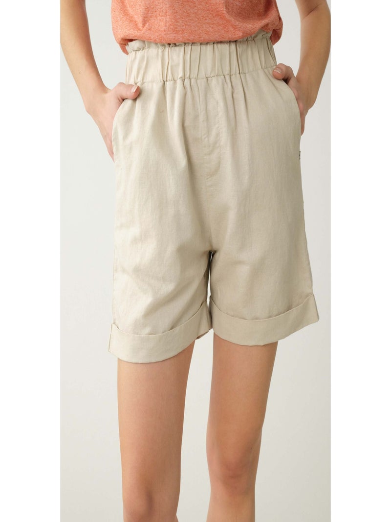 Short en lin taille élastiquée 'Deeluxe' Beige - Kiabi