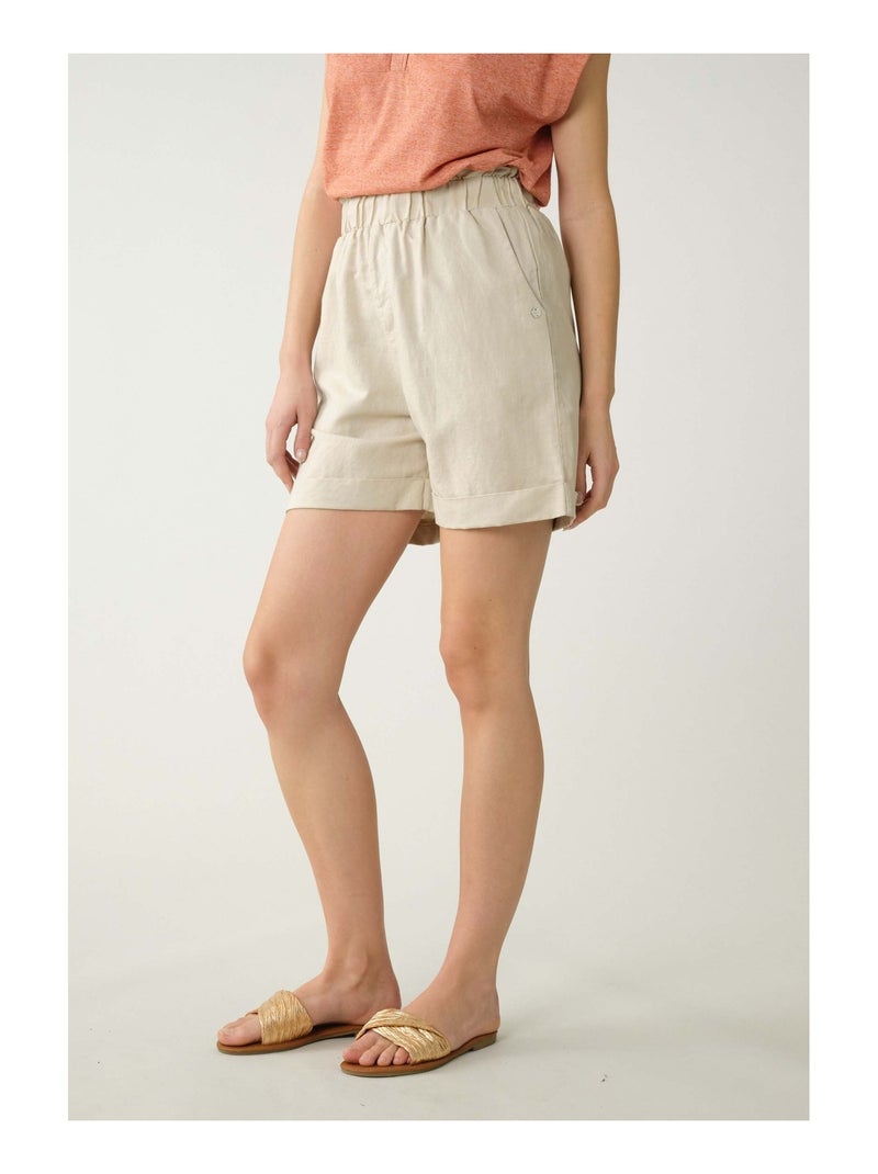 Short en lin taille élastiquée 'Deeluxe' Beige - Kiabi