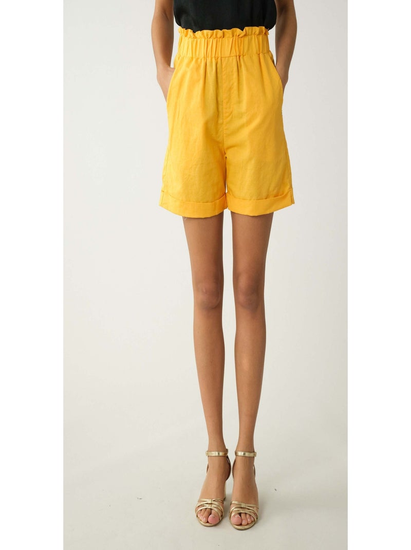 Short en lin taille élastiquée 'Deeluxe' Orange clémentine - Kiabi