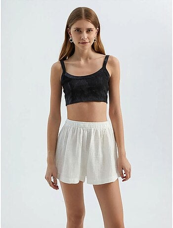 Short en lin taille haute élastique
