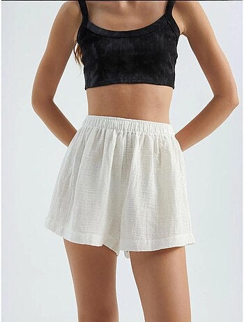 Short en lin taille haute élastique