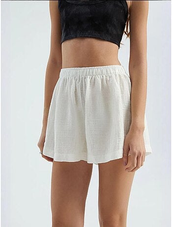 Short en lin taille haute élastique