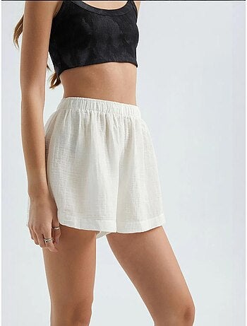 Short en lin taille haute élastique